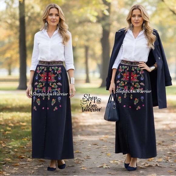 Lulumari Bohemian Floral Embroidered Maxi Skirt Artisanal Detailing *iamwarrior - Picture 1 of 8